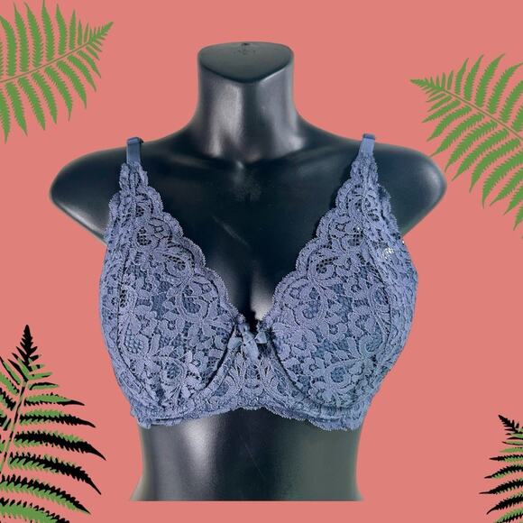 Victoria's Secret Size 34DD Body By Victoria Lined Demi Underwire Bra Blue Lace - Picture 1 of 8